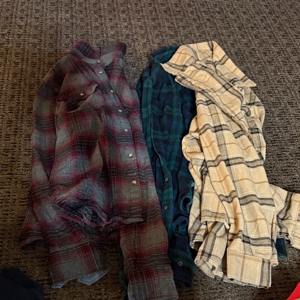 Set of Three Plaid Button-Up Shirts